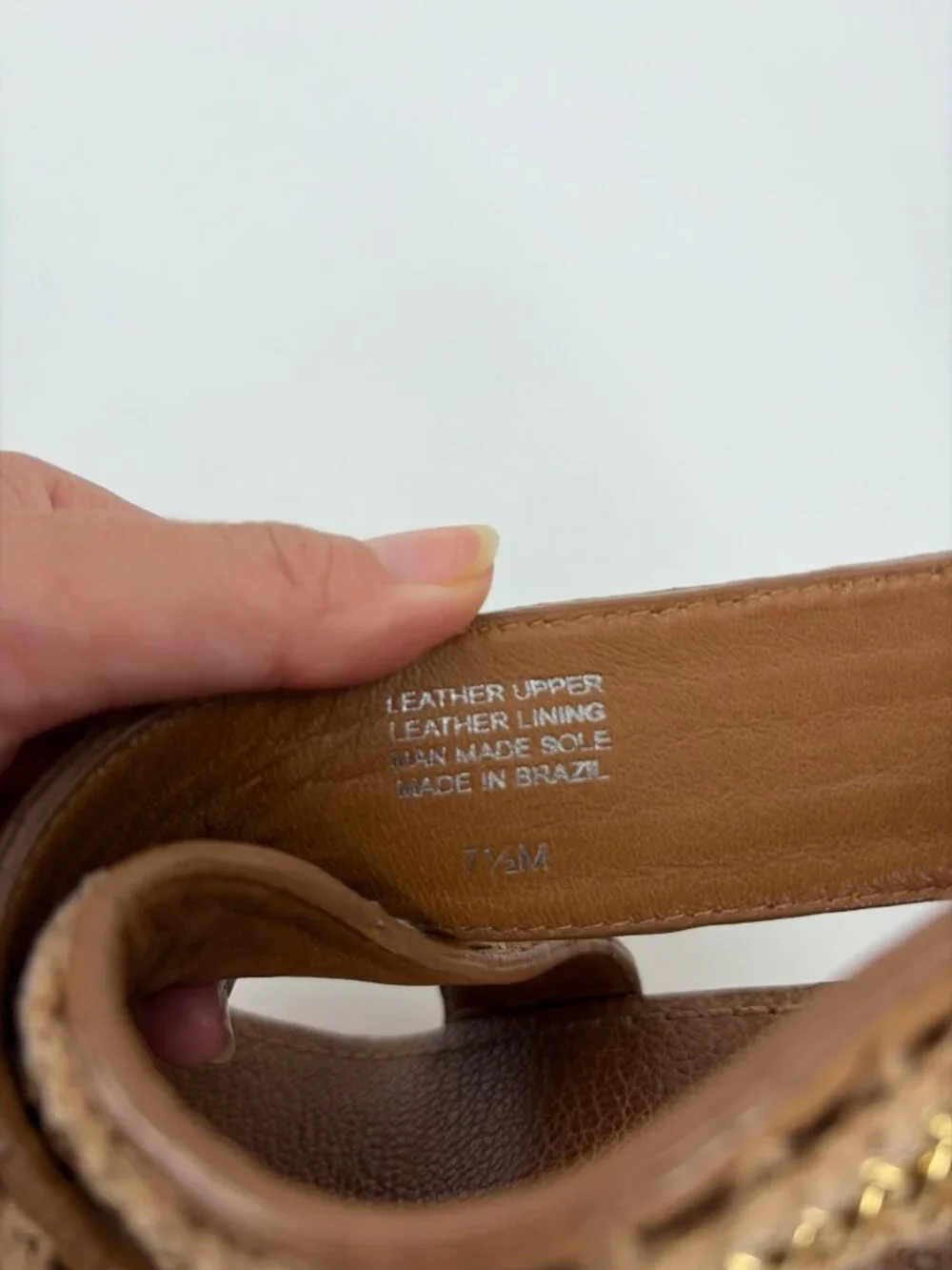 Tory Burch Boho Glam Lucian Chain Strappy Tan Leather Wedge Sandals Womens 7.5